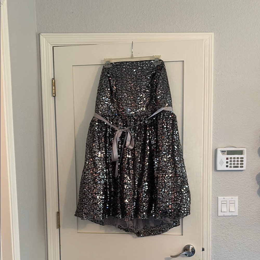 Ruby Rox Silver Strapless Sequin Cocktail Dress